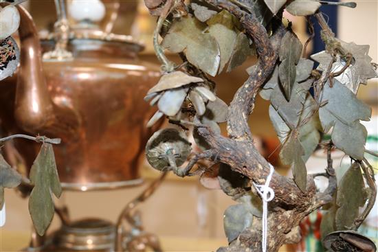 A pair of Chinese jade and hardstone bonsai trees in cloisonne jardinieres H 33cm approx